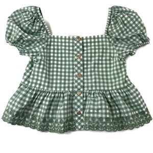 Tommy Bahama Sage Green Gingham Eyelet Trim Girls Blouse